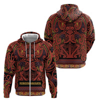 Aotearoa Iwi Rongowhakaata Zip Hoodie Maori Wharenui House Tribal Pattern