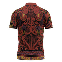 Aotearoa Iwi Rongowhakaata Zipper Polo Shirt Maori Wharenui House Tribal Pattern LT9 - Polynesian Pride
