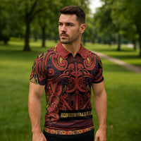 Aotearoa Iwi Rongowhakaata Zipper Polo Shirt Maori Wharenui House Tribal Pattern LT9 - Polynesian Pride