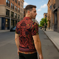 Aotearoa Iwi Rongowhakaata Zipper Polo Shirt Maori Wharenui House Tribal Pattern LT9 - Polynesian Pride