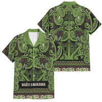 Aotearoa Iwi Ngati Raukawa Family Matching Puletasi and Hawaiian Shirt Maori Wharenui House Tribal Pattern LT9 Dad's Shirt - Short Sleeve Olive green - Polynesian Pride