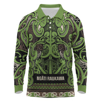 Aotearoa Iwi Ngati Raukawa Long Sleeve Polo Shirt Maori Wharenui House Tribal Pattern LT9 Olive green - Polynesian Pride