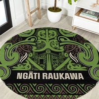 Aotearoa Iwi Ngati Raukawa Round Carpet Maori Wharenui House Tribal Pattern LT9 Olive green - Polynesian Pride