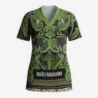 Aotearoa Iwi Ngati Raukawa Scrub Top Maori Wharenui House Tribal Pattern LT9 Adult Olive green - Polynesian Pride