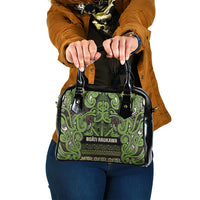 Aotearoa Iwi Ngati Raukawa Shoulder Handbag Maori Wharenui House Tribal Pattern LT9 One Size Olive green - Polynesian Pride