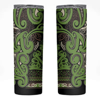 Aotearoa Iwi Ngati Raukawa Skinny Tumbler Maori Wharenui House Tribal Pattern LT9 Olive green - Polynesian Pride
