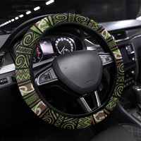 Aotearoa Iwi Ngati Raukawa Steering Wheel Cover Maori Wharenui House Tribal Pattern LT9 Universal Fit Olive green - Polynesian Pride