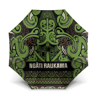 Aotearoa Iwi Ngati Raukawa Umbrella Maori Wharenui House Tribal Pattern LT9 One Size Folded 11.42 inch Opened Diameter 37.4 inch Olive green - Polynesian Pride
