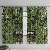 Aotearoa Iwi Ngati Raukawa Window Curtain Maori Wharenui House Tribal Pattern LT9 With Hooks Olive green - Polynesian Pride