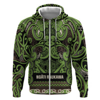 Aotearoa Iwi Ngati Raukawa Zip Hoodie Maori Wharenui House Tribal Pattern LT9 Zip Hoodie Olive green - Polynesian Pride