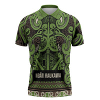 Aotearoa Iwi Ngati Raukawa Zipper Polo Shirt Maori Wharenui House Tribal Pattern LT9 Olive green - Polynesian Pride