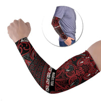 Aotearoa Iwi Ngati Toa Arm Sleeves Maori Wharenui House Tribal Pattern LT9 Set of 2 Dark Red - Polynesian Pride