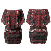 Aotearoa Iwi Ngati Toa Couples Matching Off Shoulder Short Dress and Long Sleeve Button Shirt Maori Wharenui House Tribal Pattern LT9 - Polynesian Pride