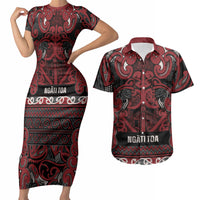 Aotearoa Iwi Ngati Toa Couples Matching Short Sleeve Bodycon Dress and Hawaiian Shirt Maori Wharenui House Tribal Pattern LT9 Dark Red - Polynesian Pride