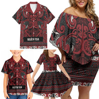 Aotearoa Iwi Ngati Toa Family Matching Off Shoulder Short Dress and Hawaiian Shirt Maori Wharenui House Tribal Pattern LT9 - Polynesian Pride