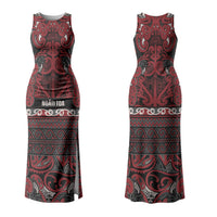 Aotearoa Iwi Ngati Toa Family Matching Tank Maxi Dress and Hawaiian Shirt Maori Wharenui House Tribal Pattern LT9 Mom's Dress Dark Red - Polynesian Pride