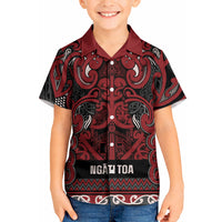 Aotearoa Iwi Ngati Toa Kid Hawaiian Shirt Maori Wharenui House Tribal Pattern LT9 Kid Dark Red - Polynesian Pride