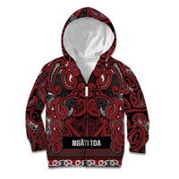 Aotearoa Iwi Ngati Toa Kid Hoodie Maori Wharenui House Tribal Pattern LT9 Zip Hoodie Dark Red - Polynesian Pride