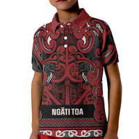 Aotearoa Iwi Ngati Toa Kid Polo Shirt Maori Wharenui House Tribal Pattern LT9 Kid Dark Red - Polynesian Pride