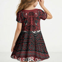 Aotearoa Iwi Ngati Toa Kid Short Sleeve Dress Maori Wharenui House Tribal Pattern LT9 - Polynesian Pride