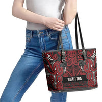 Aotearoa Iwi Ngati Toa Leather Tote Bag Maori Wharenui House Tribal Pattern LT9 - Polynesian Pride
