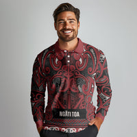 Aotearoa Iwi Ngati Toa Long Sleeve Polo Shirt Maori Wharenui House Tribal Pattern LT9 - Polynesian Pride