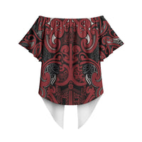 Aotearoa Iwi Ngati Toa Off Shoulder Wrap Waist Top Maori Wharenui House Tribal Pattern LT9 - Polynesian Pride