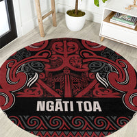 Aotearoa Iwi Ngati Toa Round Carpet Maori Wharenui House Tribal Pattern LT9 Dark Red - Polynesian Pride