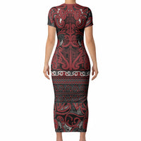 Aotearoa Iwi Ngati Toa Short Sleeve Bodycon Dress Maori Wharenui House Tribal Pattern LT9 - Polynesian Pride