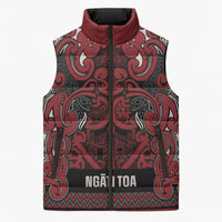 Aotearoa Iwi Ngati Toa Sleeveless Puffer Jacket Maori Wharenui House Tribal Pattern LT9 Unisex Dark Red - Polynesian Pride