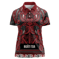 Aotearoa Iwi Ngati Toa Women Polo Shirt Maori Wharenui House Tribal Pattern LT9 Female Dark Red - Polynesian Pride