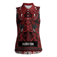 Aotearoa Iwi Ngati Toa Women Sleeveless Polo Shirt Maori Wharenui House Tribal Pattern LT9 Female Dark Red - Polynesian Pride