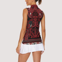 Aotearoa Iwi Ngati Toa Women Sleeveless Polo Shirt Maori Wharenui House Tribal Pattern LT9 - Polynesian Pride