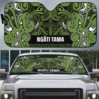 Aotearoa Iwi Ngāti Tama ki Taranaki Trust Auto Sun Shade Maori Wharenui House Tribal Pattern LT9 Lime - Polynesian Pride