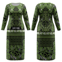 Aotearoa Iwi Ngāti Tama ki Taranaki Trust Couples Matching Long Sleeve Bodycon Dress and Hawaiian Shirt Maori Wharenui House Tribal Pattern LT9 - Polynesian Pride
