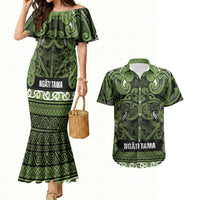 Aotearoa Iwi Ngāti Tama ki Taranaki Trust Couples Matching Mermaid Dress and Hawaiian Shirt Maori Wharenui House Tribal Pattern LT9 Lime - Polynesian Pride