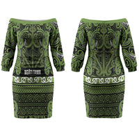 Aotearoa Iwi Ngāti Tama ki Taranaki Trust Couples Matching Off The Shoulder Long Sleeve Dress and Hawaiian Shirt Maori Wharenui House Tribal Pattern LT9 - Polynesian Pride