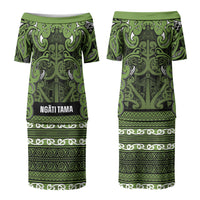 Aotearoa Iwi Ngāti Tama ki Taranaki Trust Couples Matching Puletasi and Long Sleeve Button Shirt Maori Wharenui House Tribal Pattern LT9 - Polynesian Pride
