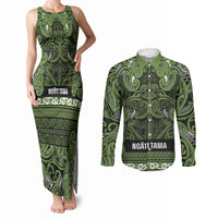 Aotearoa Iwi Ngāti Tama ki Taranaki Trust Couples Matching Tank Maxi Dress and Long Sleeve Button Shirt Maori Wharenui House Tribal Pattern LT9 Lime - Polynesian Pride