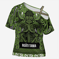 Aotearoa Iwi Ngāti Tama ki Taranaki Trust Cross Shoulder Shirt Maori Wharenui House Tribal Pattern LT9 Female Lime - Polynesian Pride