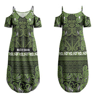 Aotearoa Iwi Ngāti Tama ki Taranaki Trust Family Matching Summer Maxi Dress and Hawaiian Shirt Maori Wharenui House Tribal Pattern LT9 Mom's Dress Lime - Polynesian Pride