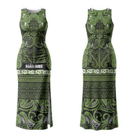 Aotearoa Iwi Ngāti Tama ki Taranaki Trust Family Matching Tank Maxi Dress and Hawaiian Shirt Maori Wharenui House Tribal Pattern LT9 Mom's Dress Lime - Polynesian Pride