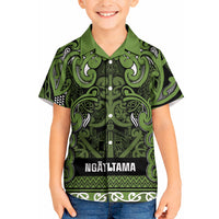 Aotearoa Iwi Ngāti Tama ki Taranaki Trust Kid Hawaiian Shirt Maori Wharenui House Tribal Pattern LT9 Kid Lime - Polynesian Pride