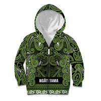Aotearoa Iwi Ngāti Tama ki Taranaki Trust Kid Hoodie Maori Wharenui House Tribal Pattern LT9 Zip Hoodie Lime - Polynesian Pride