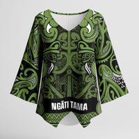 Aotearoa Iwi Ngāti Tama ki Taranaki Trust Kimono Sleeve Blouse Maori Wharenui House Tribal Pattern LT9 Female Lime - Polynesian Pride
