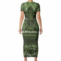 Aotearoa Iwi Ngāti Tama ki Taranaki Trust Short Sleeve Bodycon Dress Maori Wharenui House Tribal Pattern LT9 - Polynesian Pride
