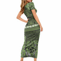 Aotearoa Iwi Ngāti Tama ki Taranaki Trust Short Sleeve Bodycon Dress Maori Wharenui House Tribal Pattern LT9 - Polynesian Pride