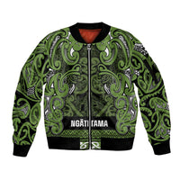 Aotearoa Iwi Ngāti Tama ki Taranaki Trust Sleeve Zip Bomber Jacket Maori Wharenui House Tribal Pattern LT9 Unisex Lime - Polynesian Pride