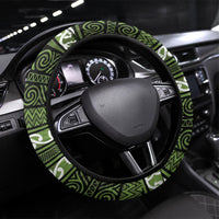 Aotearoa Iwi Ngāti Tama ki Taranaki Trust Steering Wheel Cover Maori Wharenui House Tribal Pattern LT9 Universal Fit Lime - Polynesian Pride