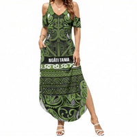 Aotearoa Iwi Ngāti Tama ki Taranaki Trust Summer Maxi Dress Maori Wharenui House Tribal Pattern LT9 Women Lime - Polynesian Pride